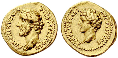 antoninus pius and marcus aurelius roman coin aureus